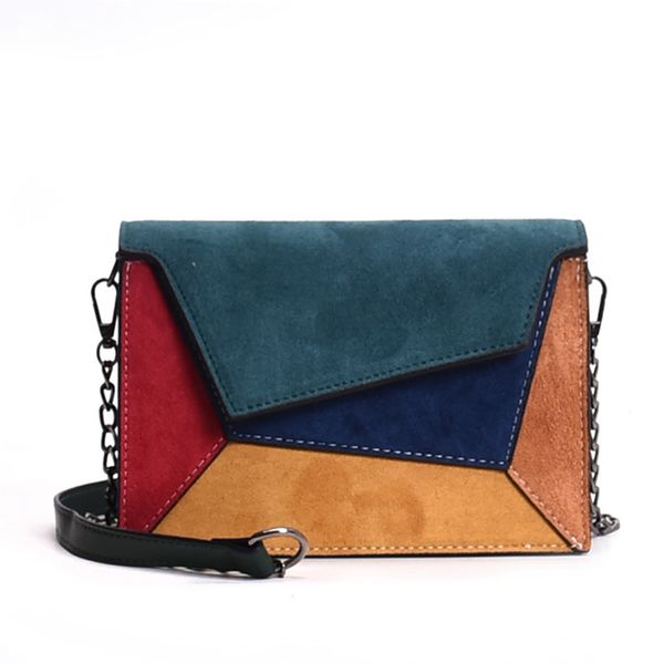 

fashion handbag quality leather patchwork women messenger bag female chain strap shoulder bag small criss-cross ladies' flap