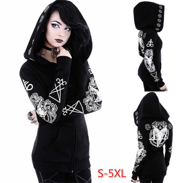 

2019 hoodies harajuku punk hoodie pentagram print black sweatshirts gothic streetwear pullovers long sleeve hooded outfits
