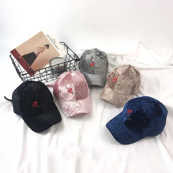 

winter women rose flower baseball cap embroidery thicker warm streetwear caps female korean version of the wild hipster hat, Blue;gray