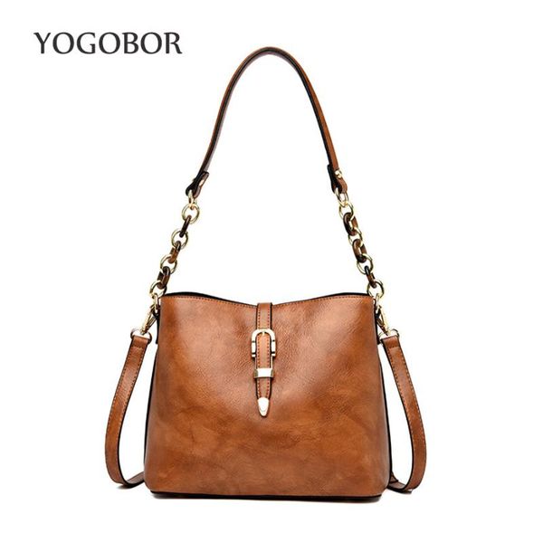 

retro chains bucket bags women solid crossbody handbag capacity casual shoulder messenger bags ladies pu purse