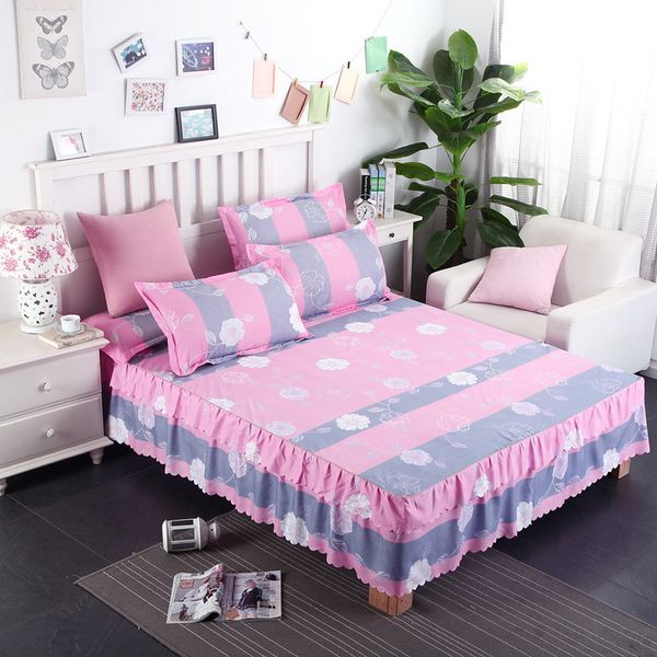 

pink with blue flower home bed sheet cotton bedding bedspread bed skirt