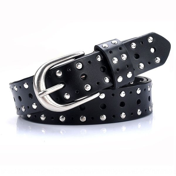 

rivet leather hollow decorative women's all-match denim belt pure cowhide women's belt, Black;brown