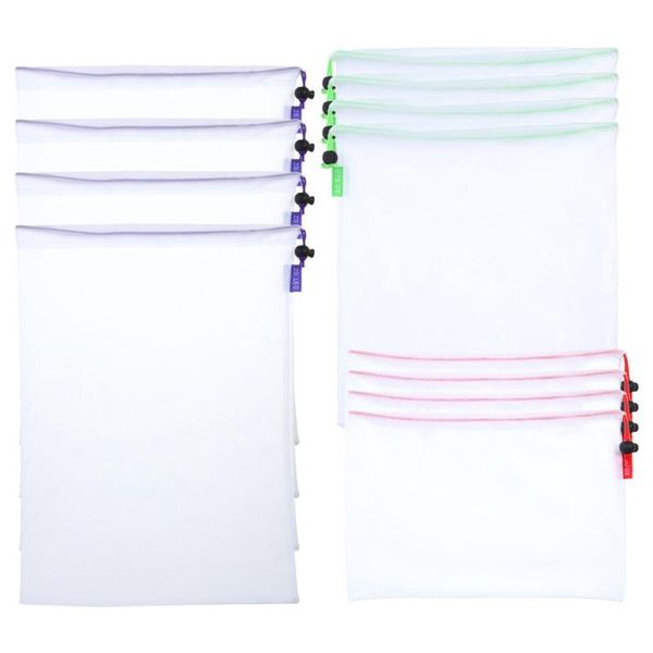 

12pcs reusable fruit vegetable mesh drawstring bag outdoor home storage bag