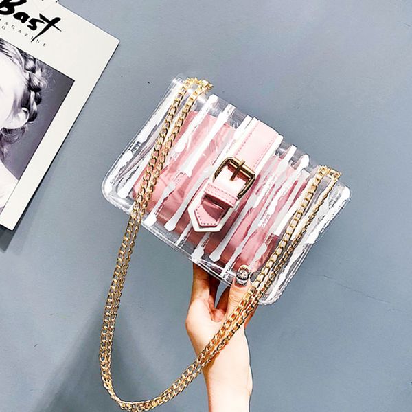 

women messenger striped crossbody bag fashion casual personality chains candy color jelly bag 2pcs handbag torba damska #t2g