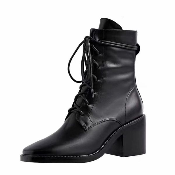 

vintage springann demeulemeesterautumn and winter high-heeled thick with square head strap high female martin boots single boots, Red;white