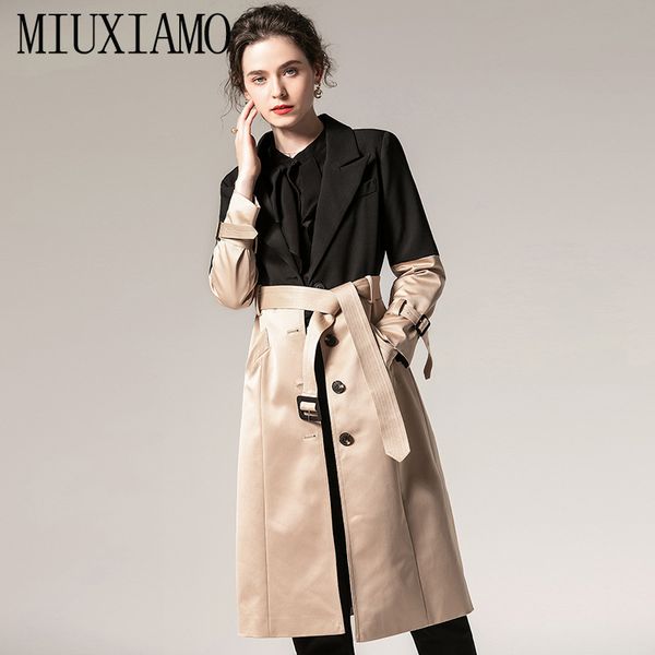 

miuximao 2019 fall winter jacket eleghant long overcoat women vestidos trench coat with belt ropa de mujer de moda, Tan;black