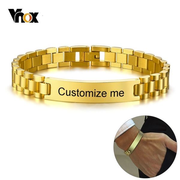 

vnox gold tone stainless steel mens id bracelets engraving laser name date customize gift, Golden;silver