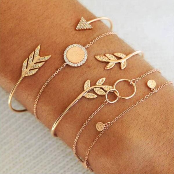

women bracelets set leaves arrows opening cuff bangle chain bracelet @m23, Black