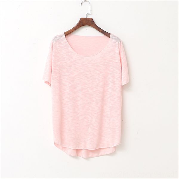 

women's bamboo cotton round collar sleeve front back long women's bamboo cotton round collar short sleeve t-shirt front short back, White