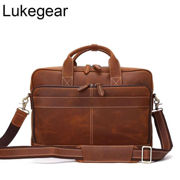 

lukegear 100% натуральная кожа кожаные сумки из натуральной кожи для мужчин прочный ручной работы портфели компьютерные сумки