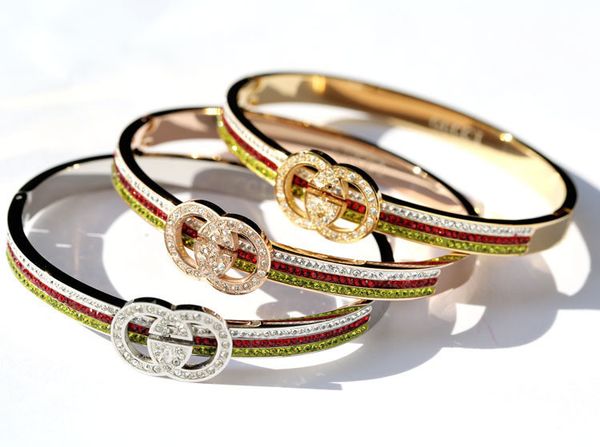 

two-letter fashion bracelet wedding jewelry red and green diamond bracelet luxury bracelet g designer bangle ing, Black