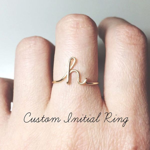 

a-z 26 letters initial name slim band open rings for women men geometric gold silver color plated simple jewelry nice gift adjustable size