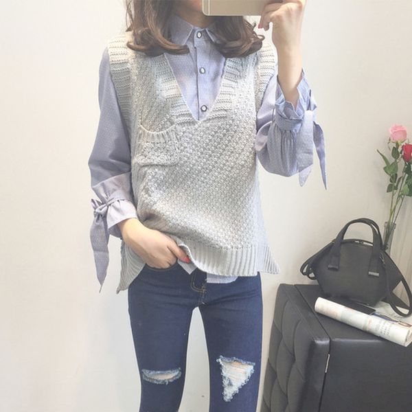 

sleeveless vest women v-neck knit sweater waistcoat female 2019 korean clothes fashion autumn pullovers, White;black