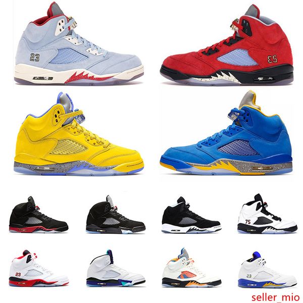 

5 men basketball shoes 5s bred fire red ice blue laney blue yellow trophy room mens trainer athletic sport sneaker size 41-47