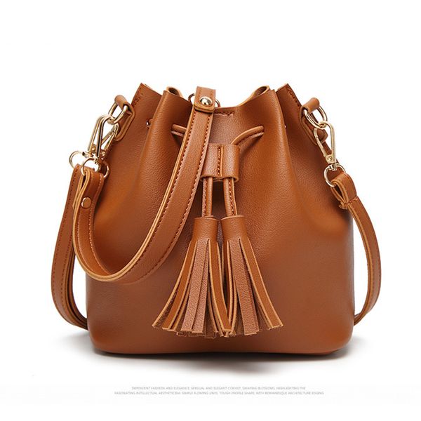 

2019 fashion small messenger crossbody bags women pu leather good quality bucket bag handbag tassel drawstring shoulder bags