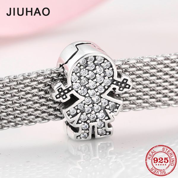 

fashion 925 sterling silver lovely little girl cz beads for jewelry making fit original reflection clip charm bracelet, Golden;silver