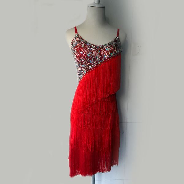 

новый стиль латинский танец костюм сексуальный бриллиант кисточкой рукава латинский танец платье для женщин конкуренции платьев s-4xl f87, Black;red