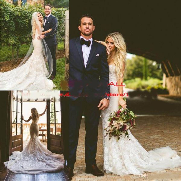 

applique lace mermaid wedding dresses 2020 elegant sweetheart beach bridal gowns plus size backless fall arabic wedding dress robe de mariée, White
