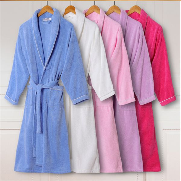 

winter thicken warm long bathrobe male and women cotton terry towel dressing gown kimono robes couples l home lounge robe, Black;brown