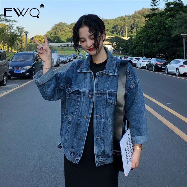

ewq / new 2019 summer spring vintage style full sleeve button single breasted turn-down collar loose women coat tide fr180, Black;brown