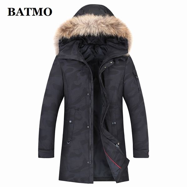 

batmo 80% white duck down hooded jackets men,men's winter raccoon fur collars hooded jackets,hooded coat men,88032, Black