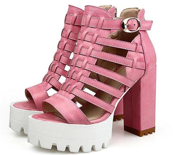 

2019 women's sandals in summer with new style high heel coarse heel thick bottom waterproof table@61, Black