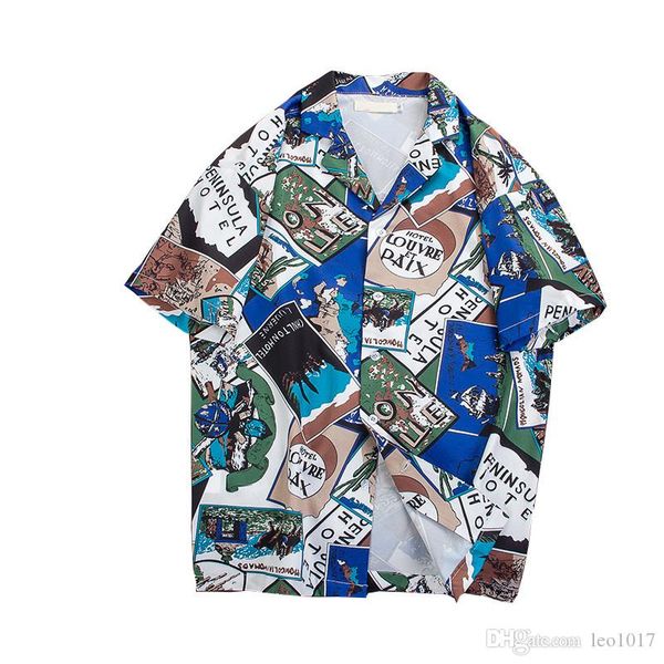 

печатный отложной воротник мужской рубашки рубашки с короткими рукавами 2018. летняя одежда уличная 2 цвета, Black;brown