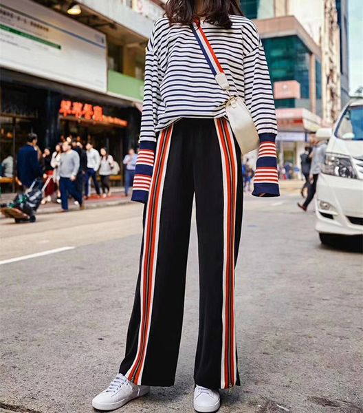 

spring women's casual pants fashion straight-leg pants a030, Black;white