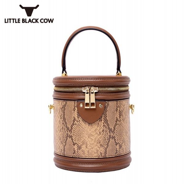 

new women circular bag leather snake print small bucket bag solid color mini tote shoulder crossbody bags female