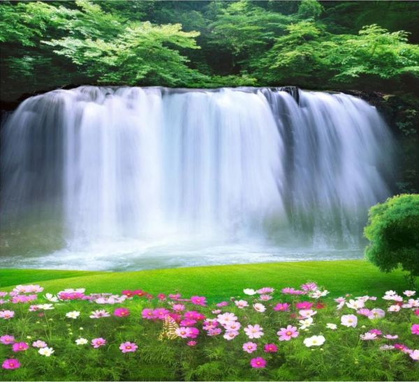 

scenic landscape painting waterfall 3d murals wallpaper for living room