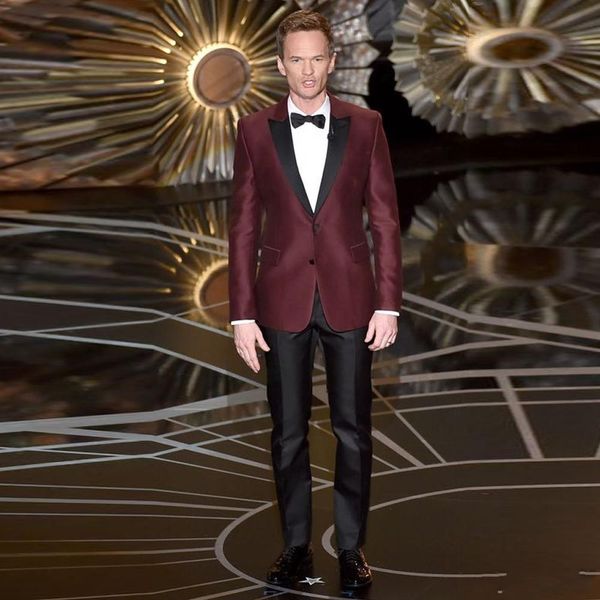 

burgundy groom tuxedos black peak lapel men wedding tuxedo fashion men jacket blazer men dinner/darty suit custom made(jacket+pants+tie) 199, Black;gray