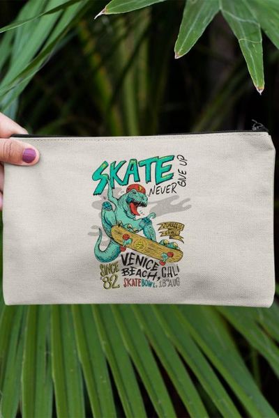 

angemiel clutch skate never give up dinosaur portfolio hand makeup bag, Silver