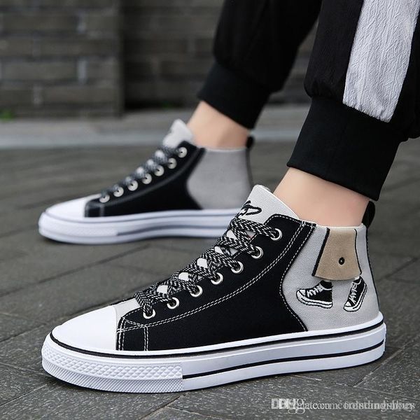 

обувь мужчины 2019 осень новый серый холст обувь тряска звук тенденция с быстрой красной высокой верхней доской обувь