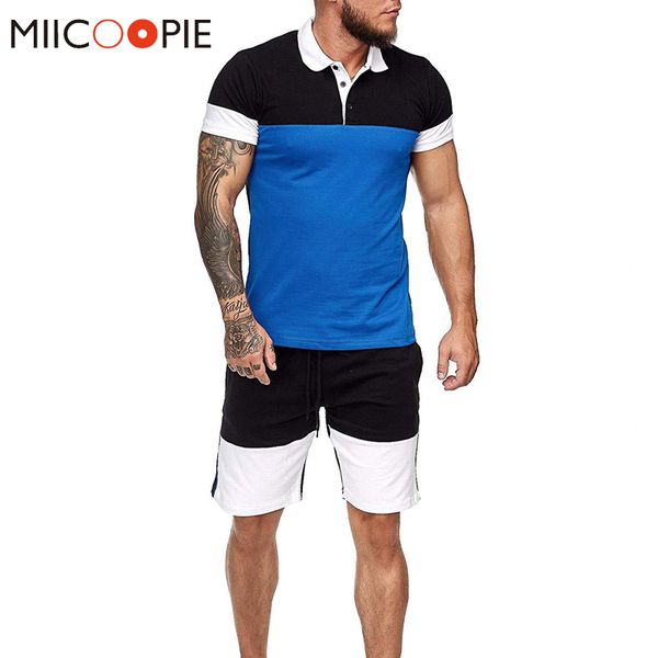 

2020 brand tracksuit men set summer two pieces +shorts sets patchwork colors gyms sportswears chandal hombre mens clothing, Gray