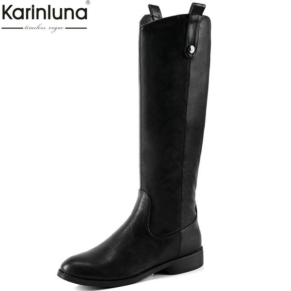 

karin 2019 winter big size 43 leisure equipment boots female square heels shoes woman riding boots women shoes, Black