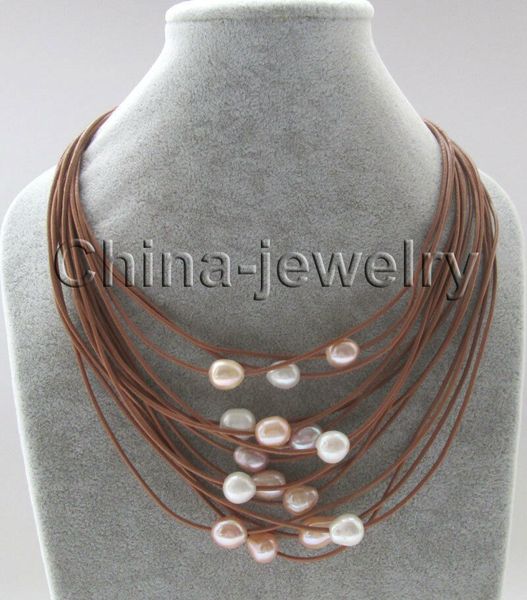 

17" 15rows 11-13mm white pink purple baroque freshwater pearl necklace, Silver