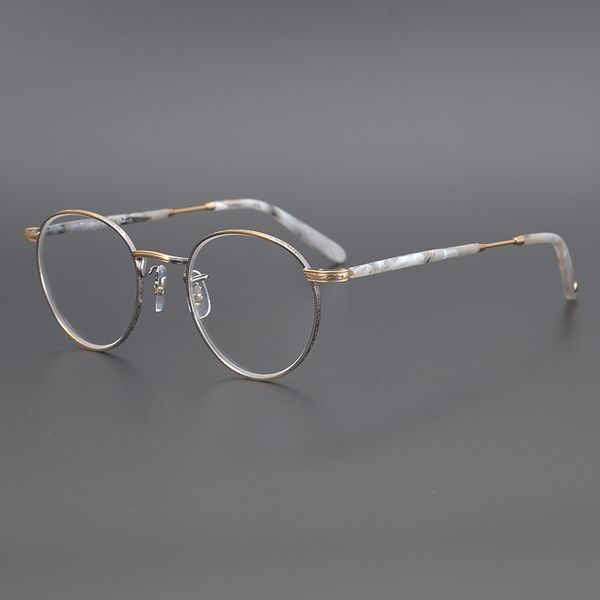 

японский дизайн двухцветной ретро овальные очки кадр мужчин и женщин очки для чтения кадров близорукости очки по рецепту, Silver