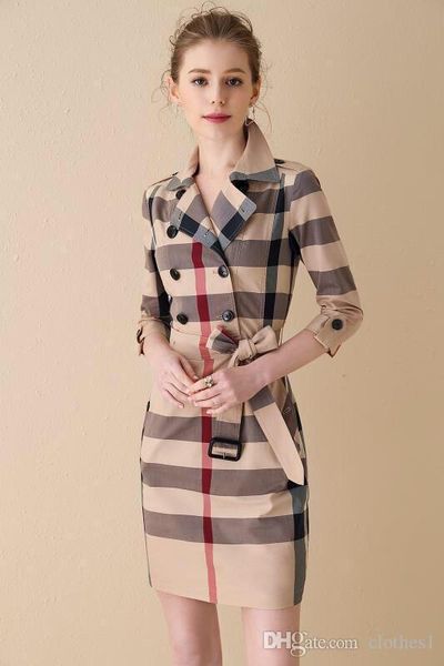 

хлопчатобумажные лацканы плед классическая длинная юбка британский стиль 2019 лето новый тонкий раздел с короткими рукавами женское платье п, Black;gray