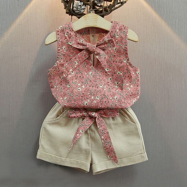 

version 2020 girls fashion print summer wear baby t-shirt, pants, children's suit, little girl, pure color clothes., White