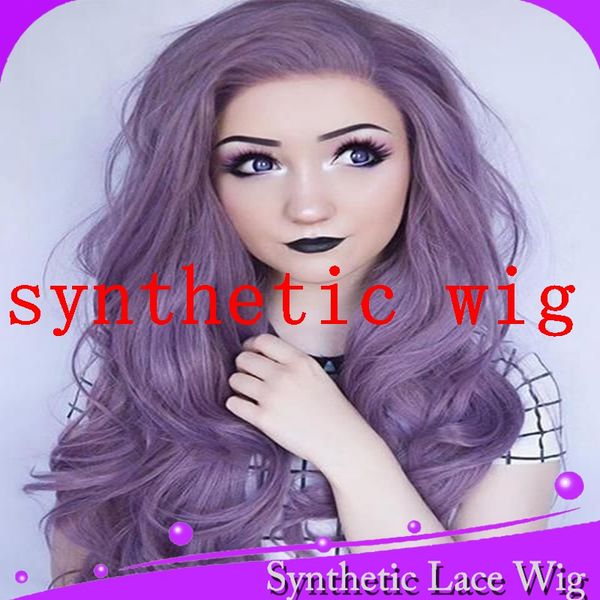 

mhazel long wavy purple hair color 26in 60cm synthetic front lace wig heat resistant fiber for woman, Black