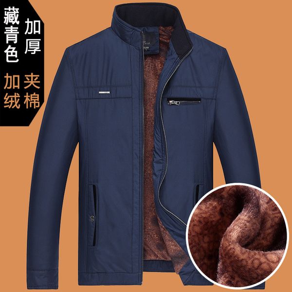 

middle-aged brushed and thick jacket 40-year-old casual stand collar coat 50 middle-aged men's winter men's wear, Black