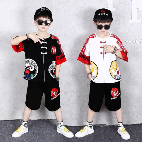 

chinese style kids sets boys children short sleeve t shirt + pant two sets of children's sport suit clothing 4 7 9 11 13 15 year, White