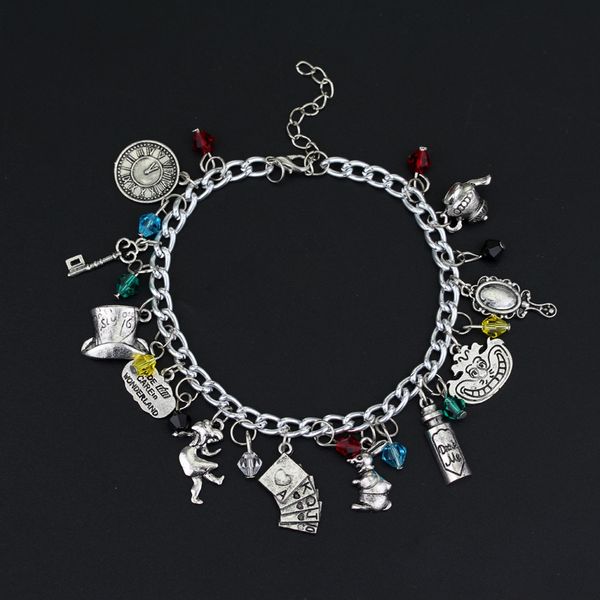 

alice in wonderland charm bracelet cat mad hatter bangle a bracelet cosplay jewelry women girls christmas gifts, Black