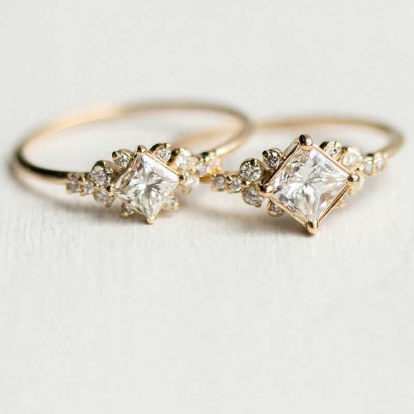 

fashion jewelry size 5-11 dazzling white wedding ring rose cut gold color princess, Slivery;golden