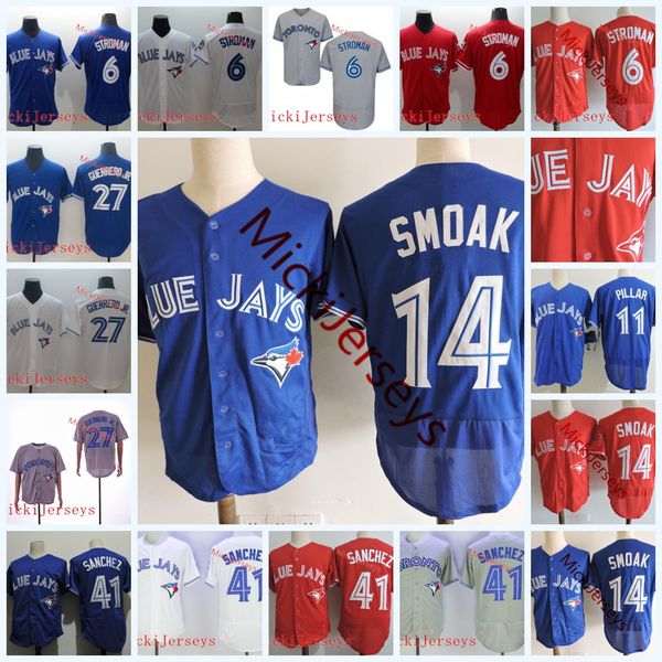 

Mens #6 Marcus Stroman 14 Justin Smoak 41 Aaron Sanchez Jersey Embroidery stitched #27 Vladimir Guerrero Jr Toronto Jersey S-3XL