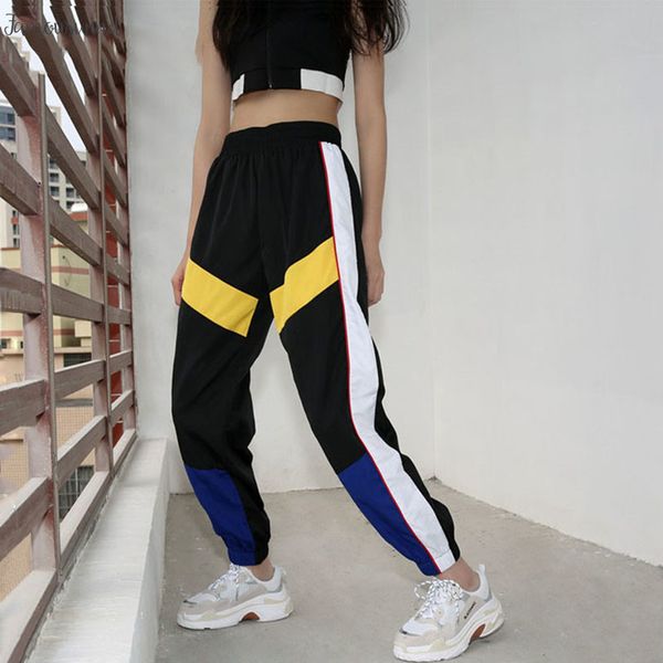 

harajuku hip штаны лоскутный хоп женщины streetwear street style pantalon femme щитовой срощенный высокая талия jogger sweatpants, Black;white