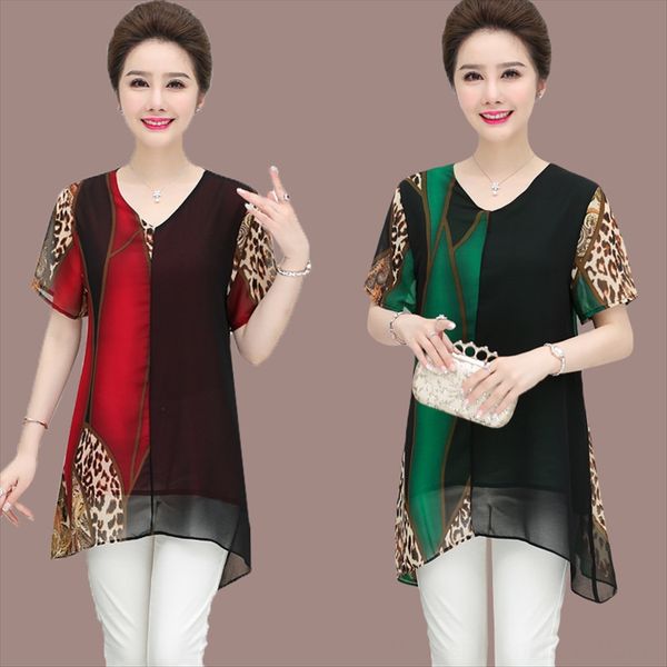 

hangzhou fat mothers ' clothes middle-aged and elderly women's mulberry silk t-shirt plus fat size silk leopard print, White