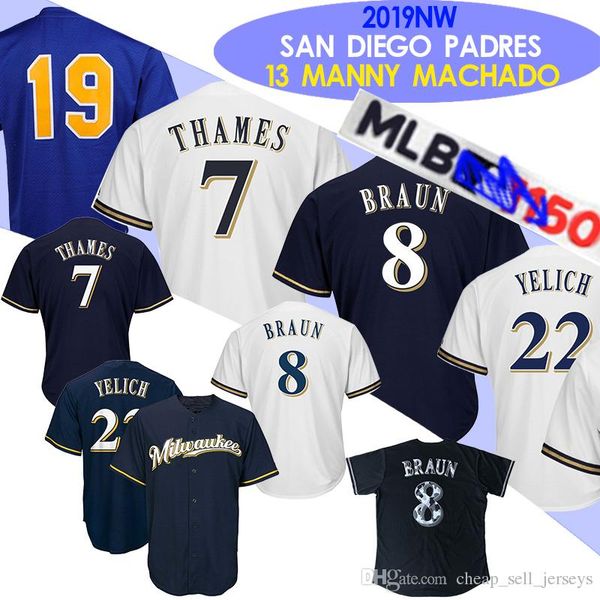 

7 Eric Thames 22 Yelich jersey 8 Ryan Braun 19 Robin Yount baseball jersey new2019 patch 150th