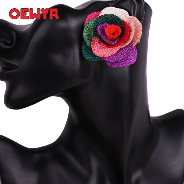 

oewyr korean fashion summer flowers earrings bohemian red pink big fabric flower women earrings cotton plant fashion jewelry, Silver