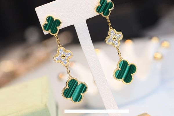 

2020 luxurious quality nature green malachite and sparkly diamond three pcs flowers drop earring for women jewelry gift ps8650